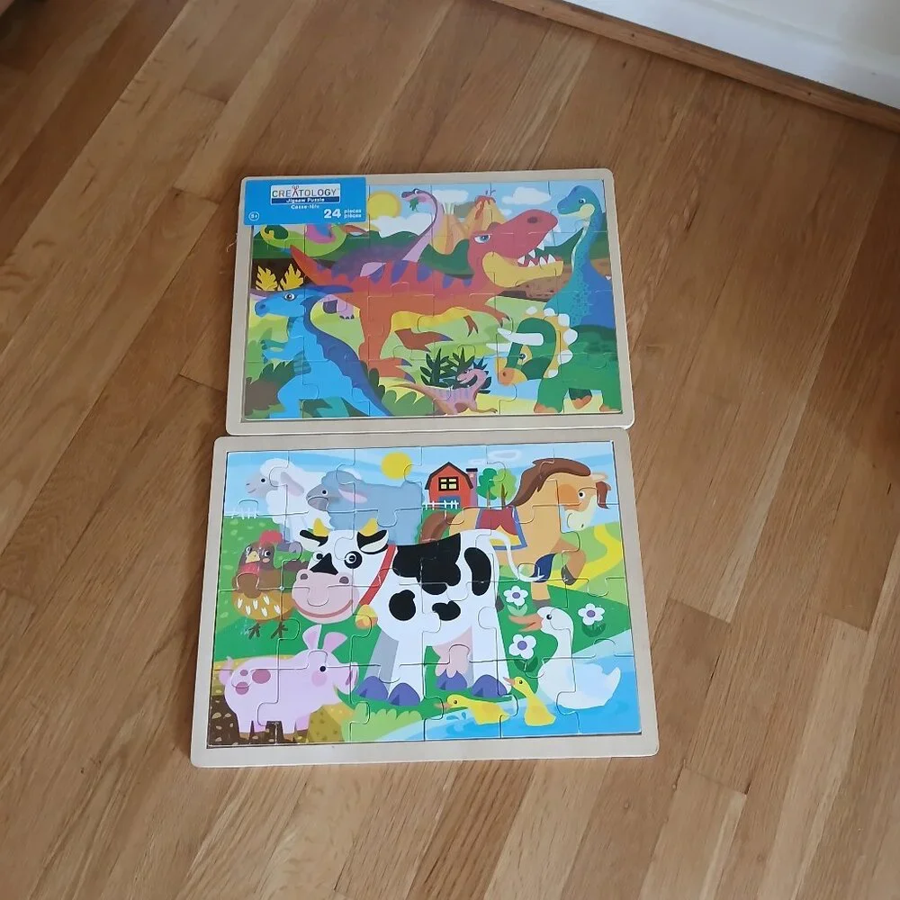 Creatology Wooden puzzle Dinosaurs New + Farm Animals 24 pieces x 2